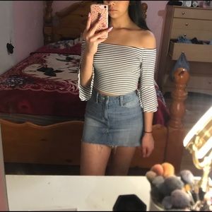 Black&White Striped Crop Top